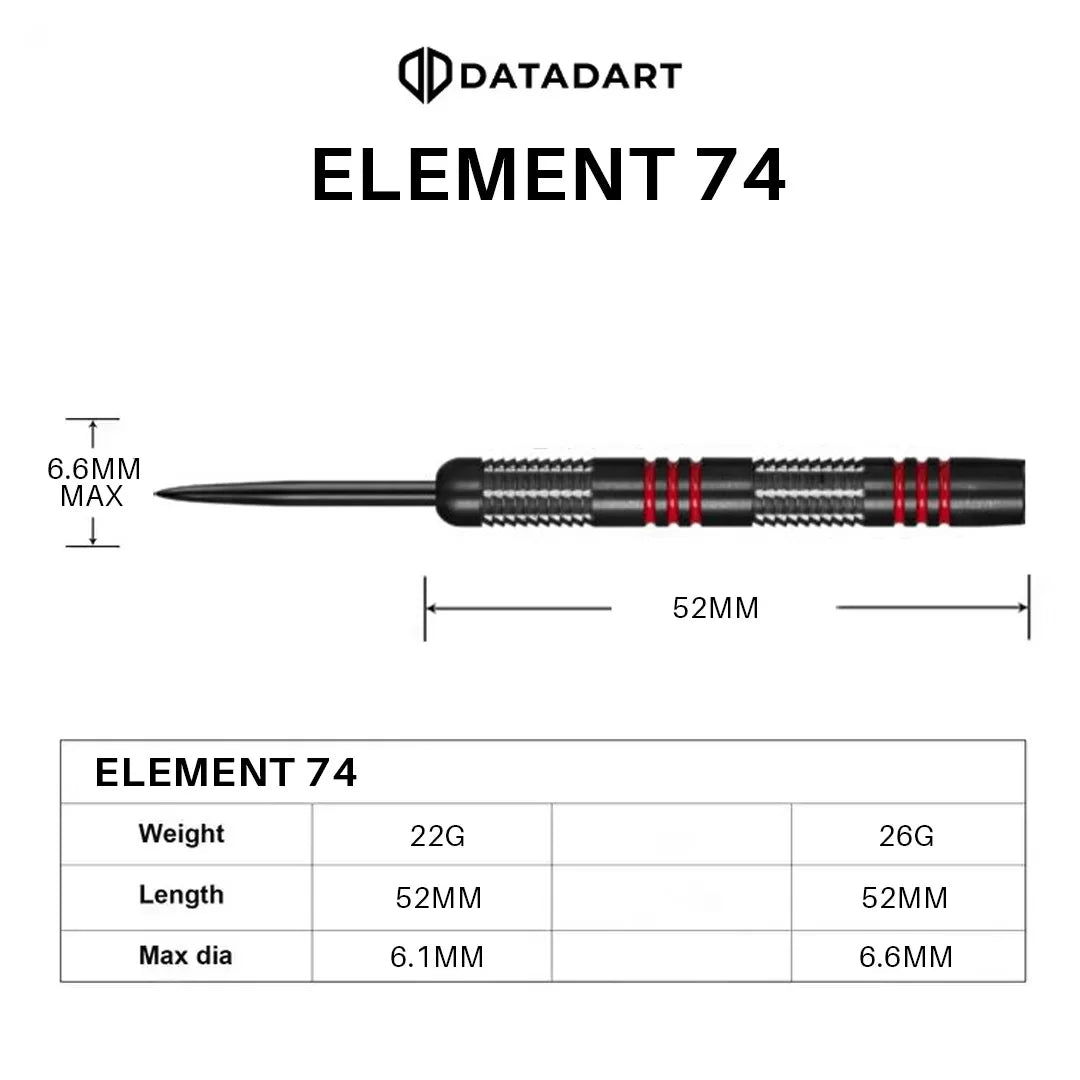 DataDart Element 74 90% Tungsten Steel Tip Darts 22g 26g