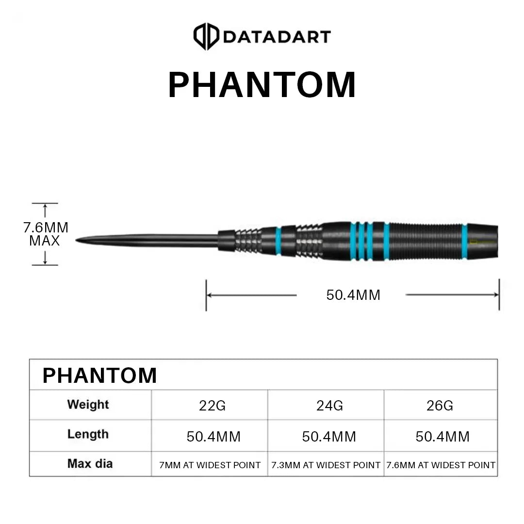 DataDart Phantom 90% Tungsten Steel Tip Darts 22g 24g 26g